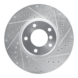 BMW 750IL Brake Rotor (1) - Front Right - R1 Concepts - Drilled & Slotted - Silver - `95-`01